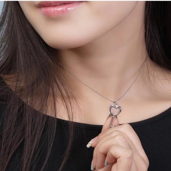 Sterling Silver 925 Heart Pink Crystal Necklace - Picture 6 of 6